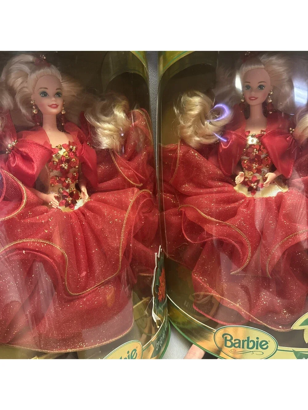 Barbie Happy Holidays 1992 Special Edition 10824 Red Gown Poinsettia Lot Of 2